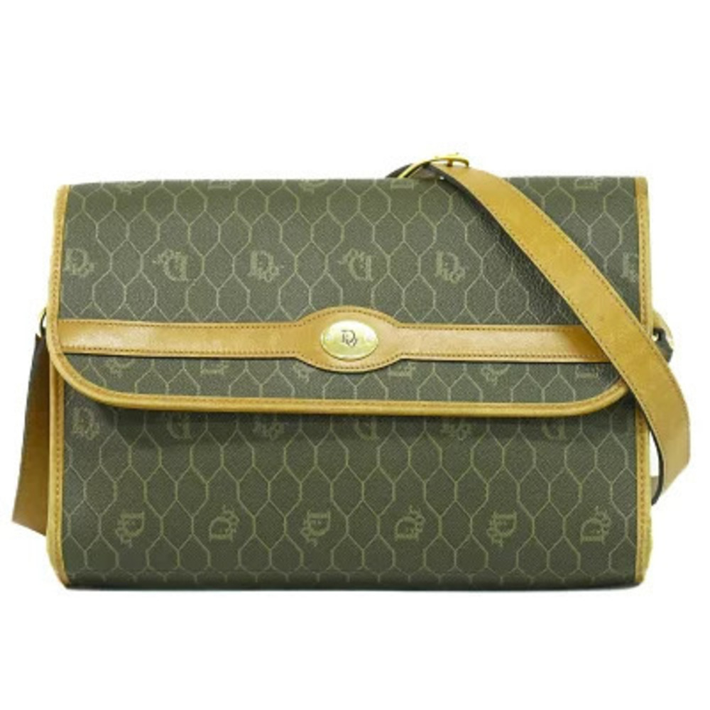 Christian Dior Honeycomb Shoulder Bag Leather Khaki Green